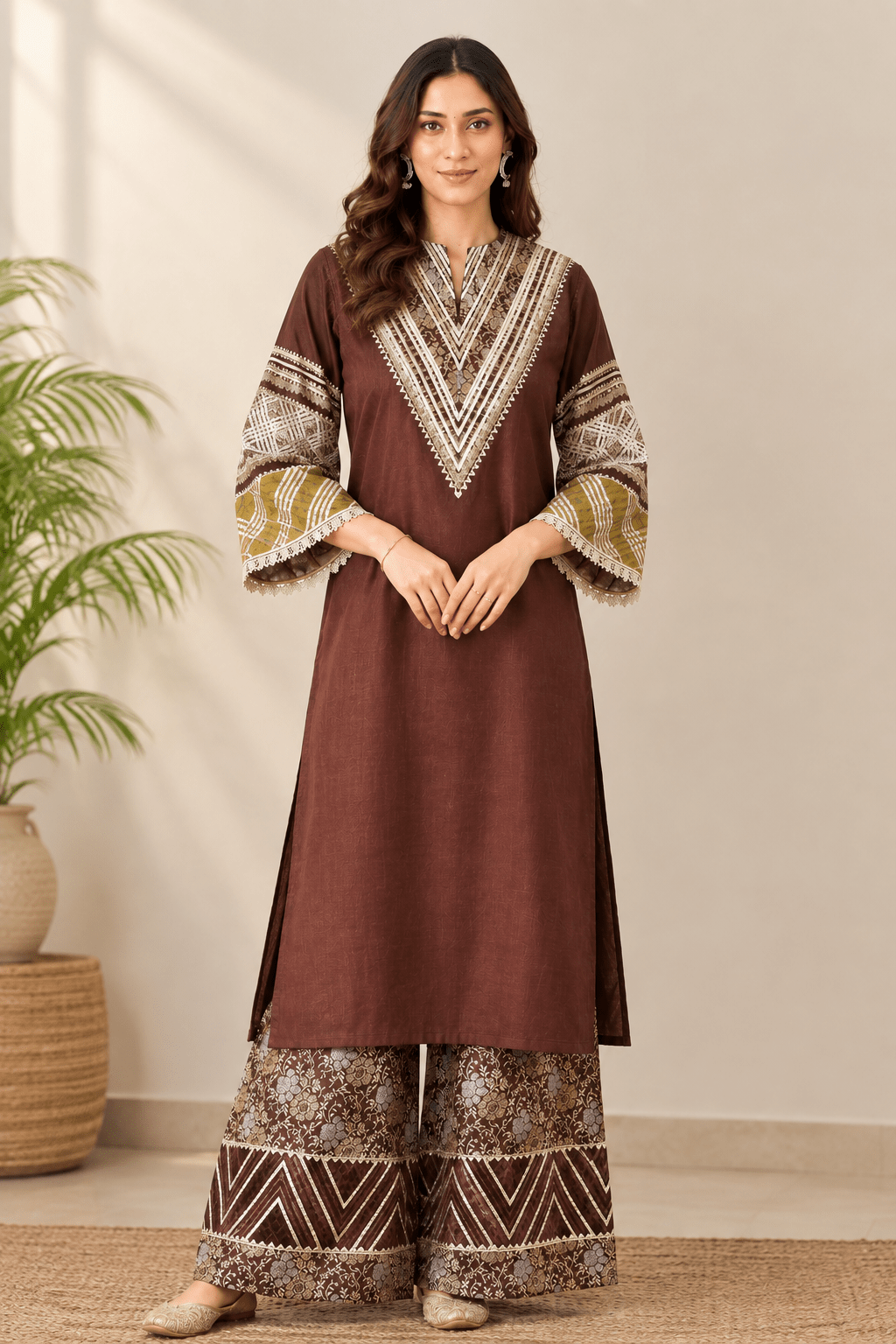 Brown Gotta Banarasi Kurta set - Charkha TalesBrown Gotta Banarasi Kurta set