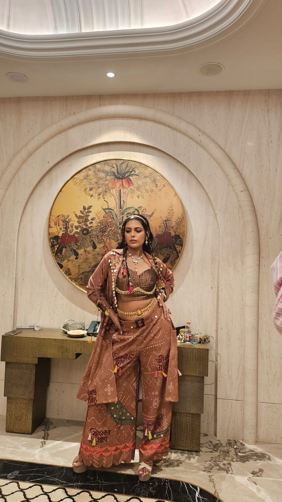 Brown Kalighat Indian Print Co-Ord Set - Charkha TalesBrown Kalighat Indian Print Co-Ord Set