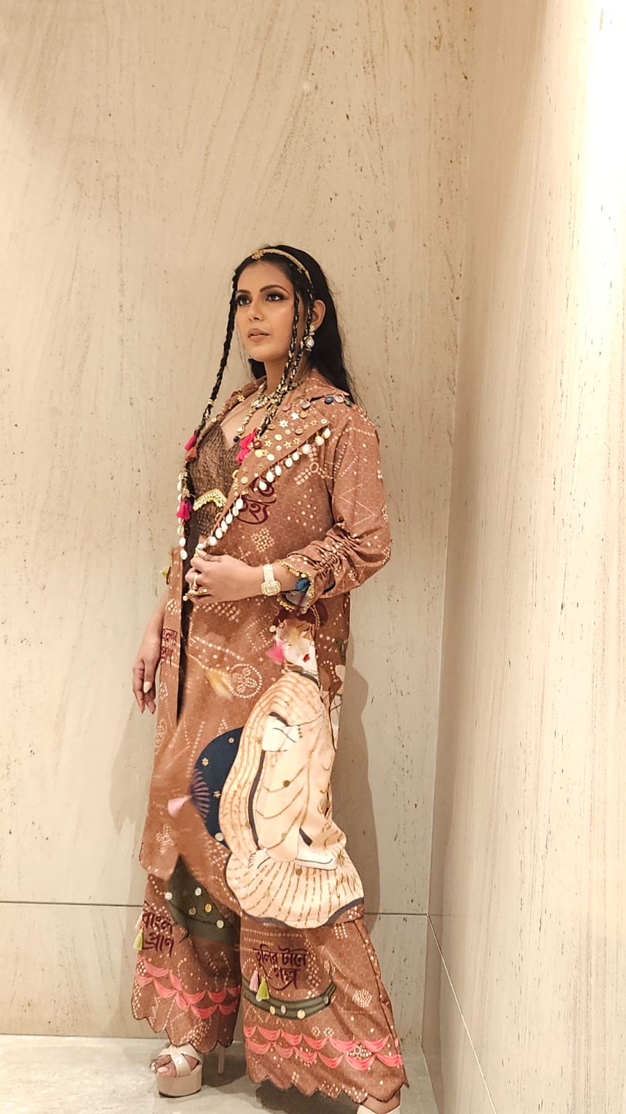 Brown Kalighat Indian Print Co-Ord Set - Charkha TalesBrown Kalighat Indian Print Co-Ord Set