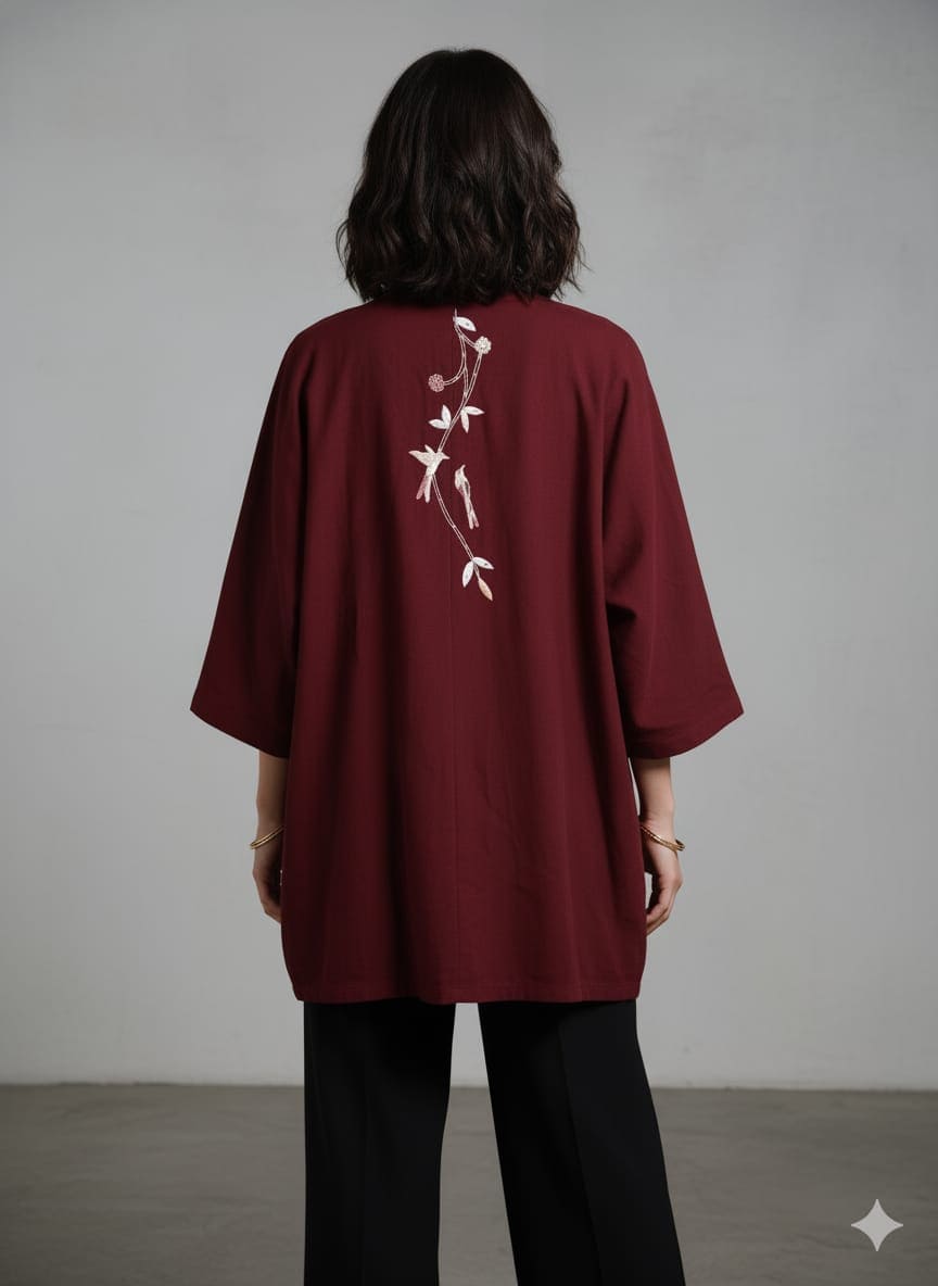 Cape Parsi Wool Cape - Dark Purple - Charkha TalesCape Parsi Wool Cape - Dark Purple