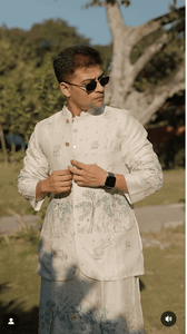 Chanderi Chikan Men Kurta Set of 3- Off White