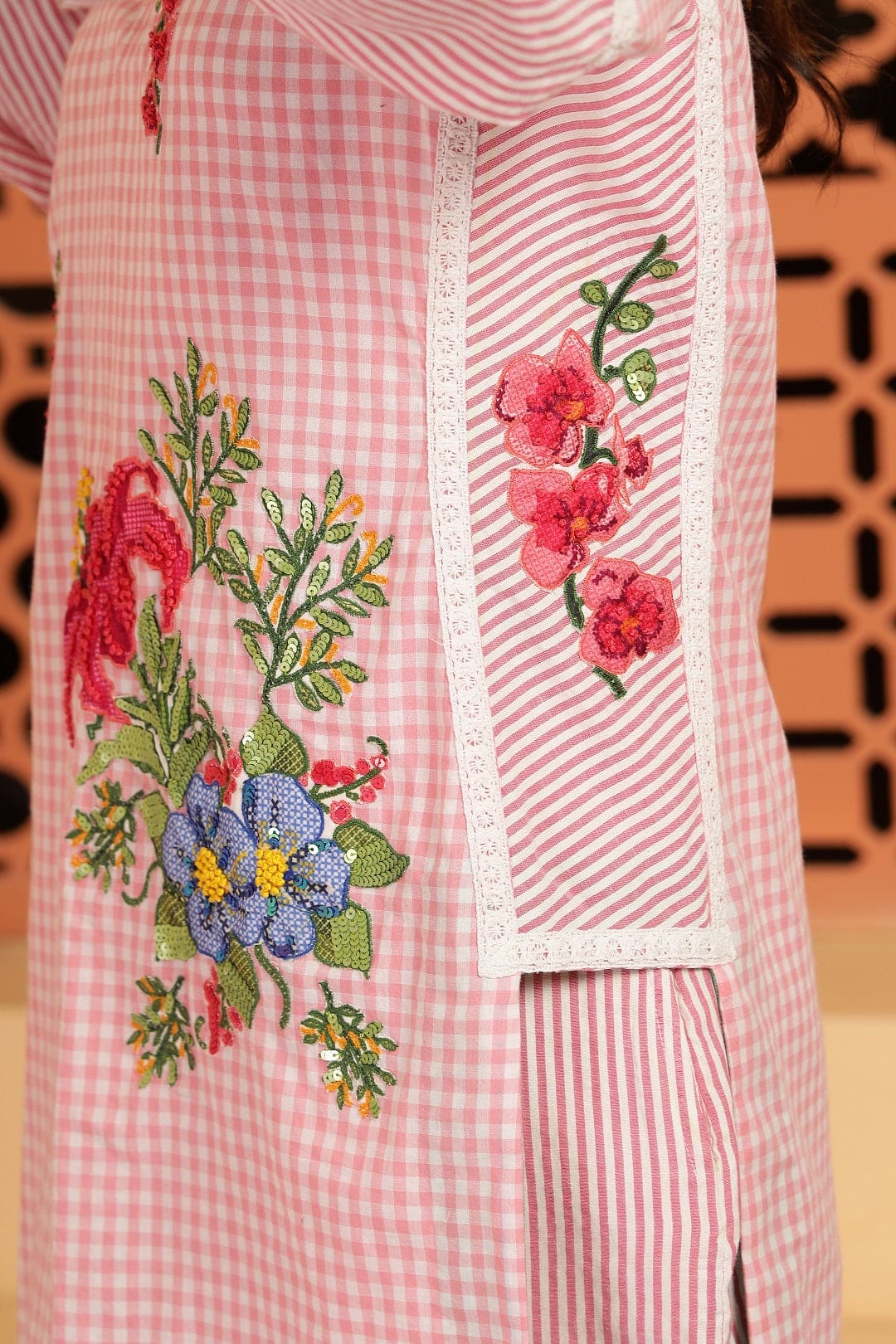 Checks digital printed co - ord set - Pink - Charkha TalesChecks digital printed co - ord set - Pink