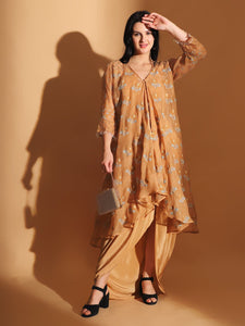 Chikan Co-ord set with Long Shrug - Pastel Orange