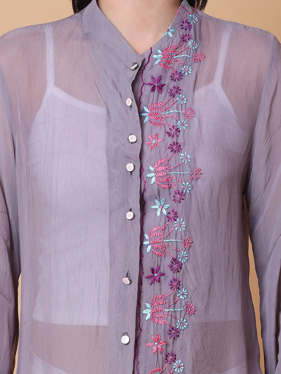 Chikan Women Top - Purple - Charkha TalesChikan Women Top - Purple