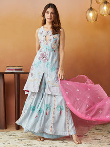 Chikankari Sharara Set - Sky Blue