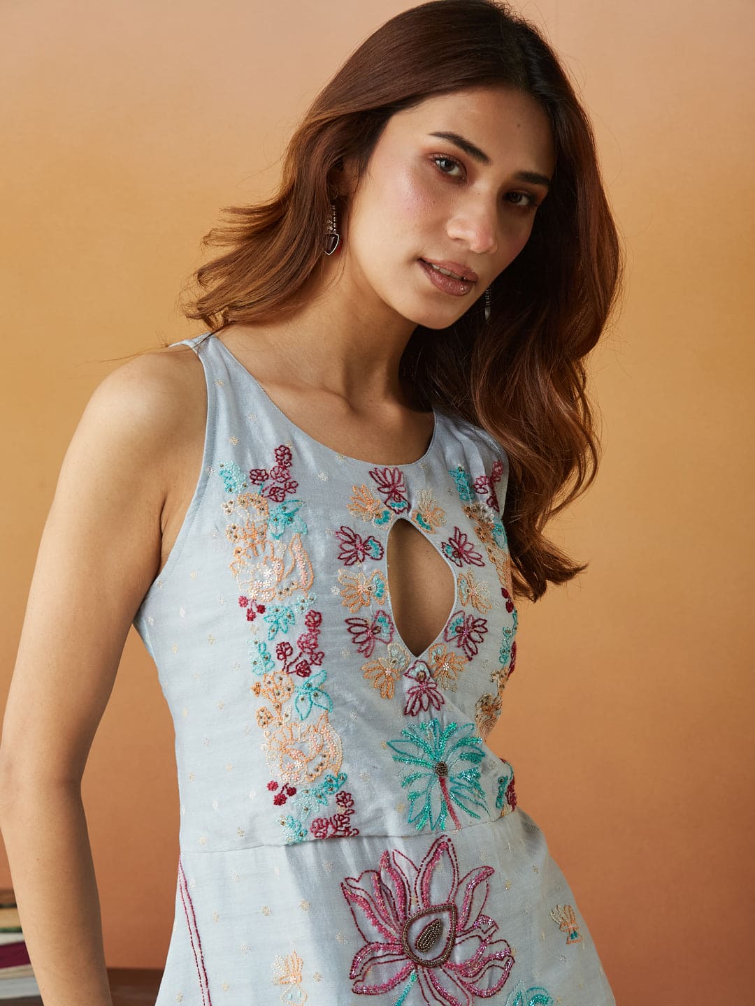 Chikankari Sharara Set - Sky Blue - Charkha TalesChikankari Sharara Set - Sky Blue