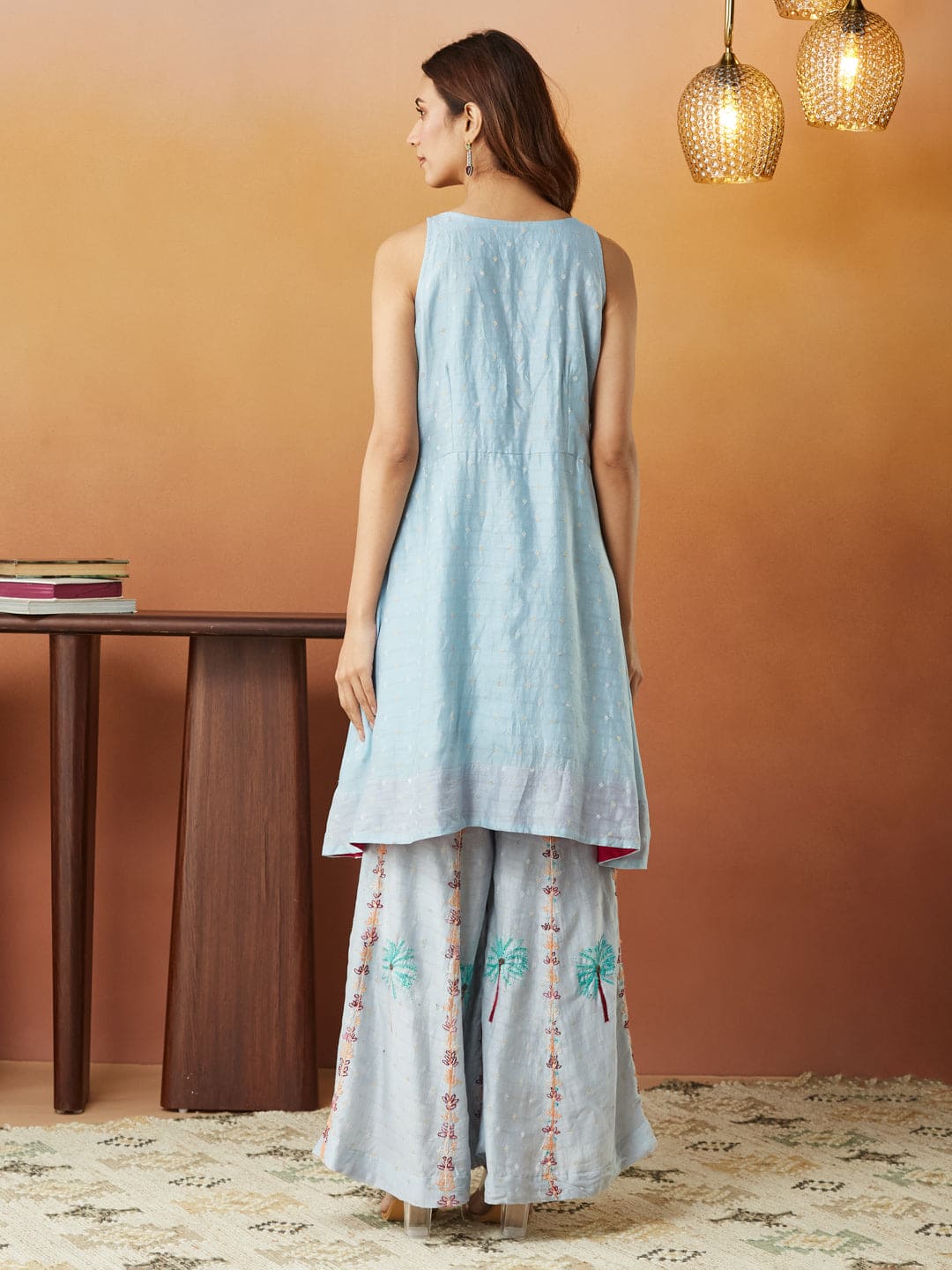 Chikankari Sharara Set - Sky Blue - Charkha TalesChikankari Sharara Set - Sky Blue