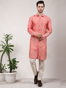 ChikanKari Silk Kurta Set - Orange