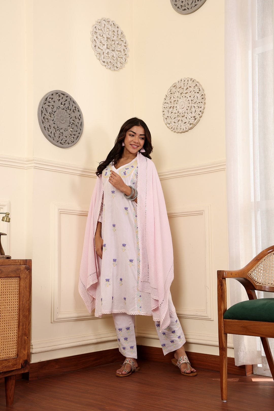 Chikankari Work Kurta Set - Pink - Charkha TalesChikankari Work Kurta Set - Pink