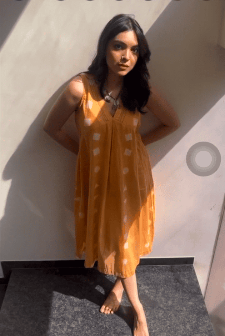 Clamp Dye Dress - Rust Orange - Charkha TalesClamp Dye Dress - Rust Orange