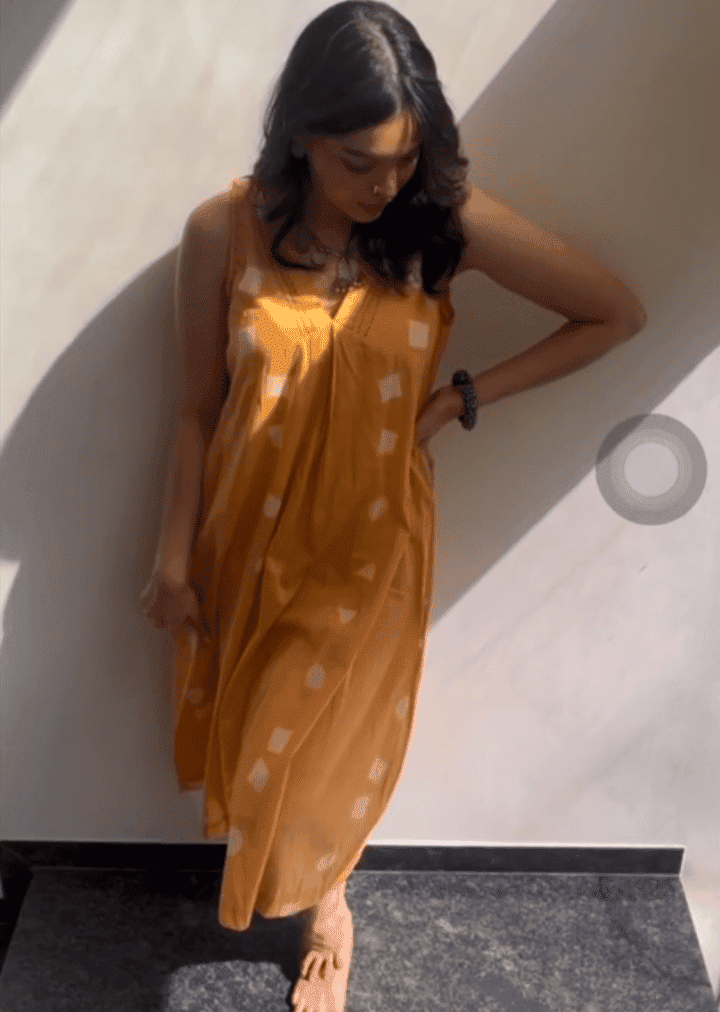 Clamp Dye Dress - Rust Orange - Charkha TalesClamp Dye Dress - Rust Orange