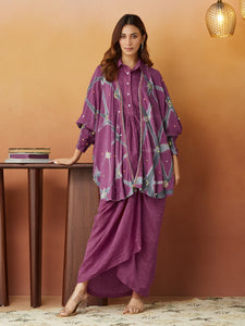 Clamp Dyed Cape With Skirt (Set of 3) - Purple