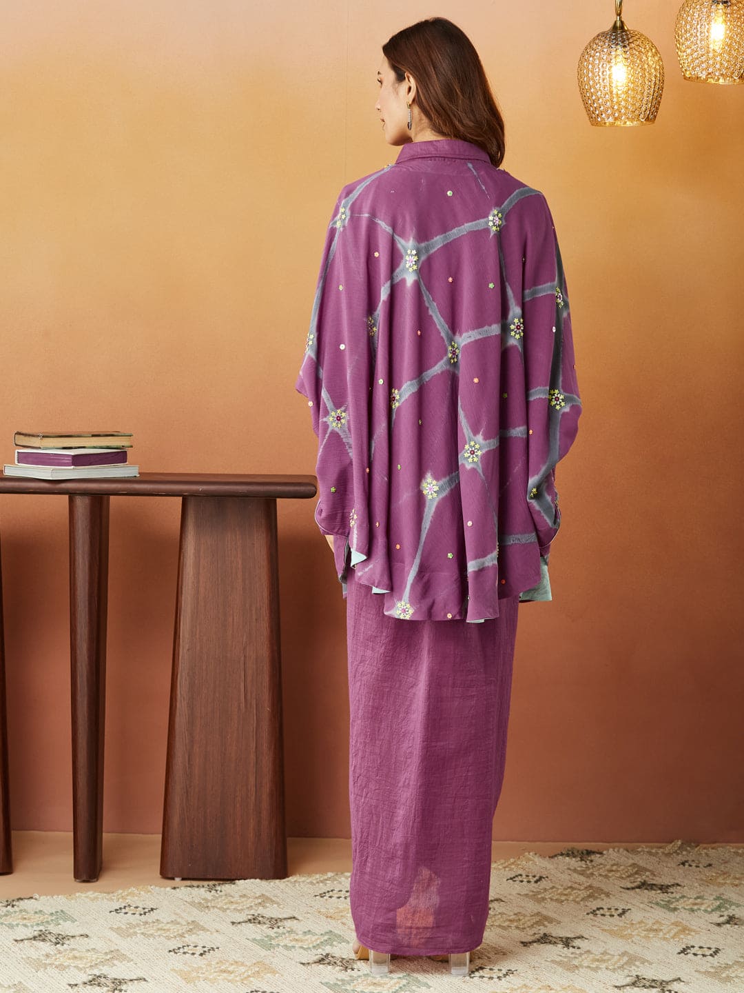 Clamp Dyed Cape With Skirt (Set of 3) - Purple - Charkha TalesClamp Dyed Cape With Skirt (Set of 3) - Purple
