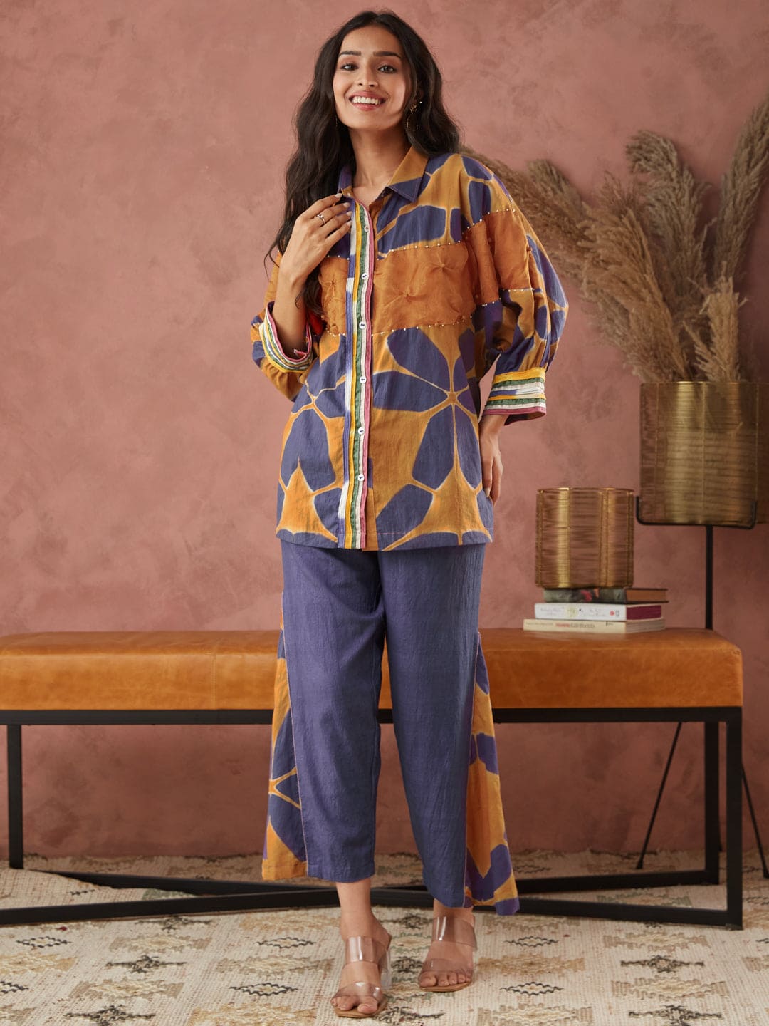 Clamp Dyed Co - Ord Set - Voilet - Charkha TalesClamp Dyed Co - Ord Set - Voilet