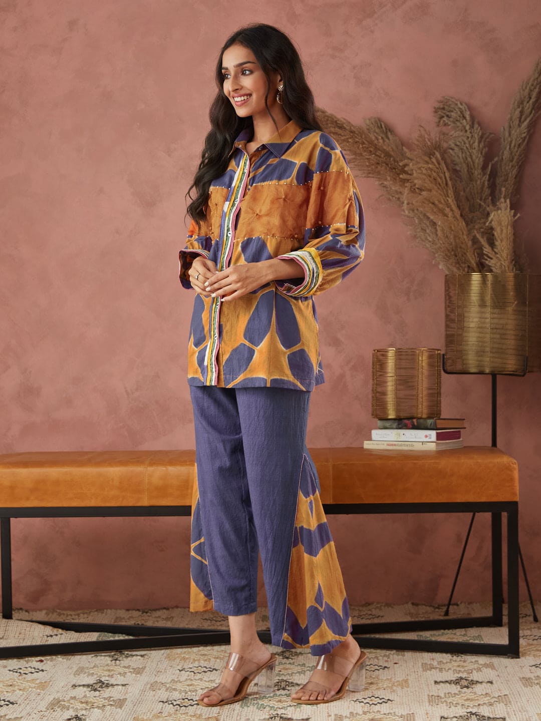 Clamp Dyed Co - Ord Set - Voilet - Charkha TalesClamp Dyed Co - Ord Set - Voilet