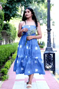 Clamp Dyed Cotton Dress - Cobalt Blue