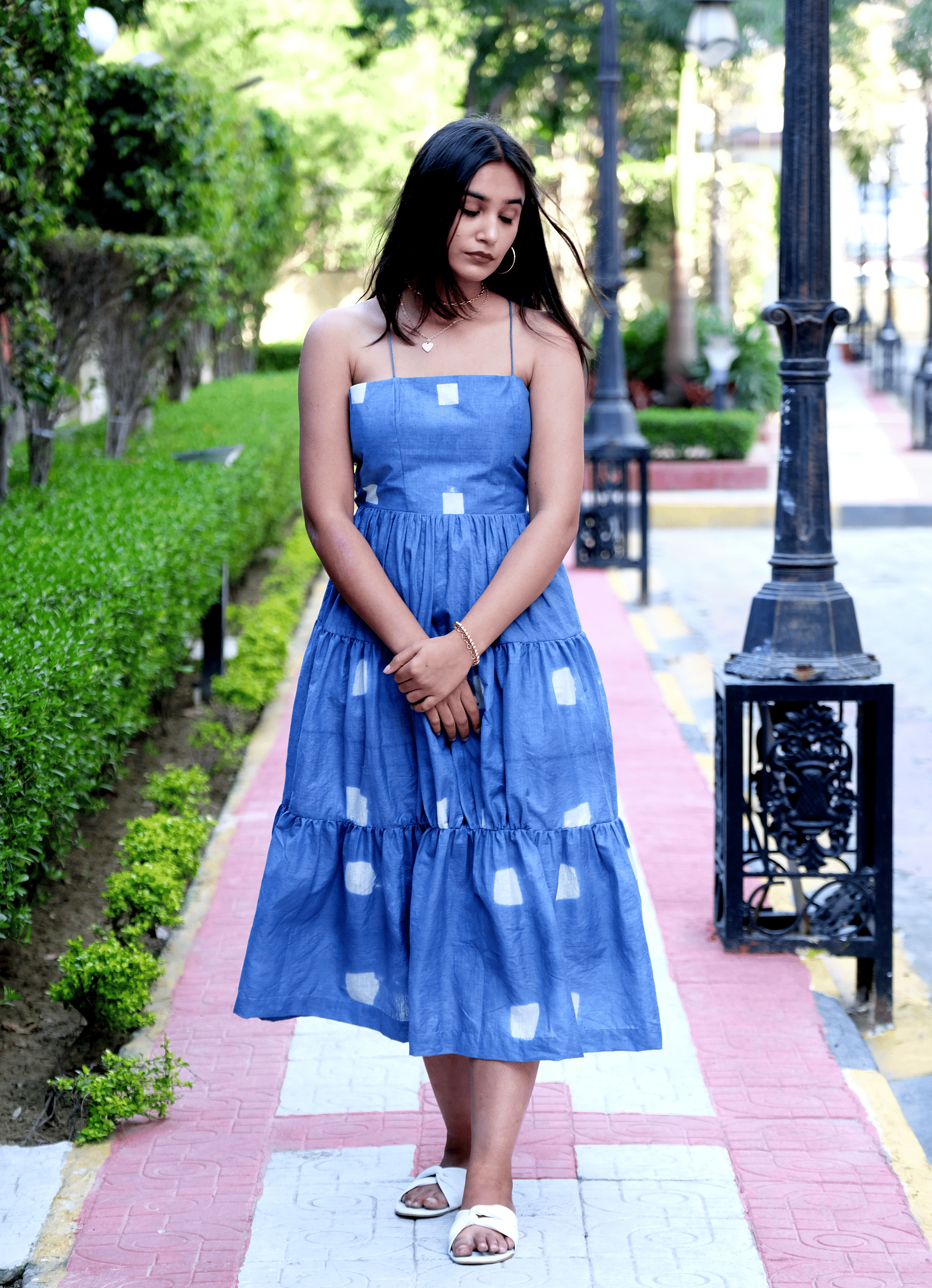 Clamp Dyed Cotton Dress - Cobalt Blue - Charkha TalesClamp Dyed Cotton Dress - Cobalt Blue