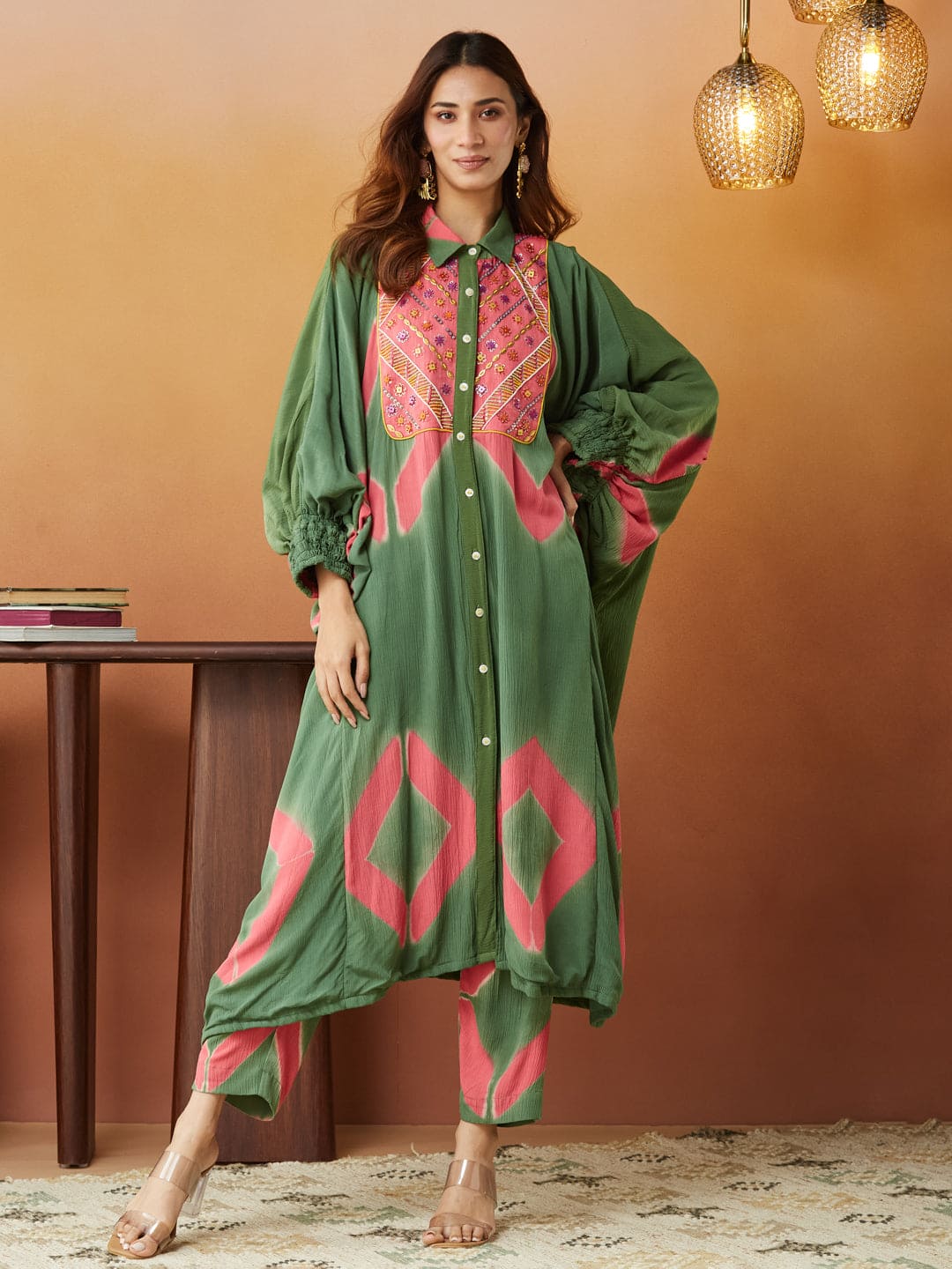 Clamp Dyed Kurta Set - Green - Charkha TalesClamp Dyed Kurta Set - Green