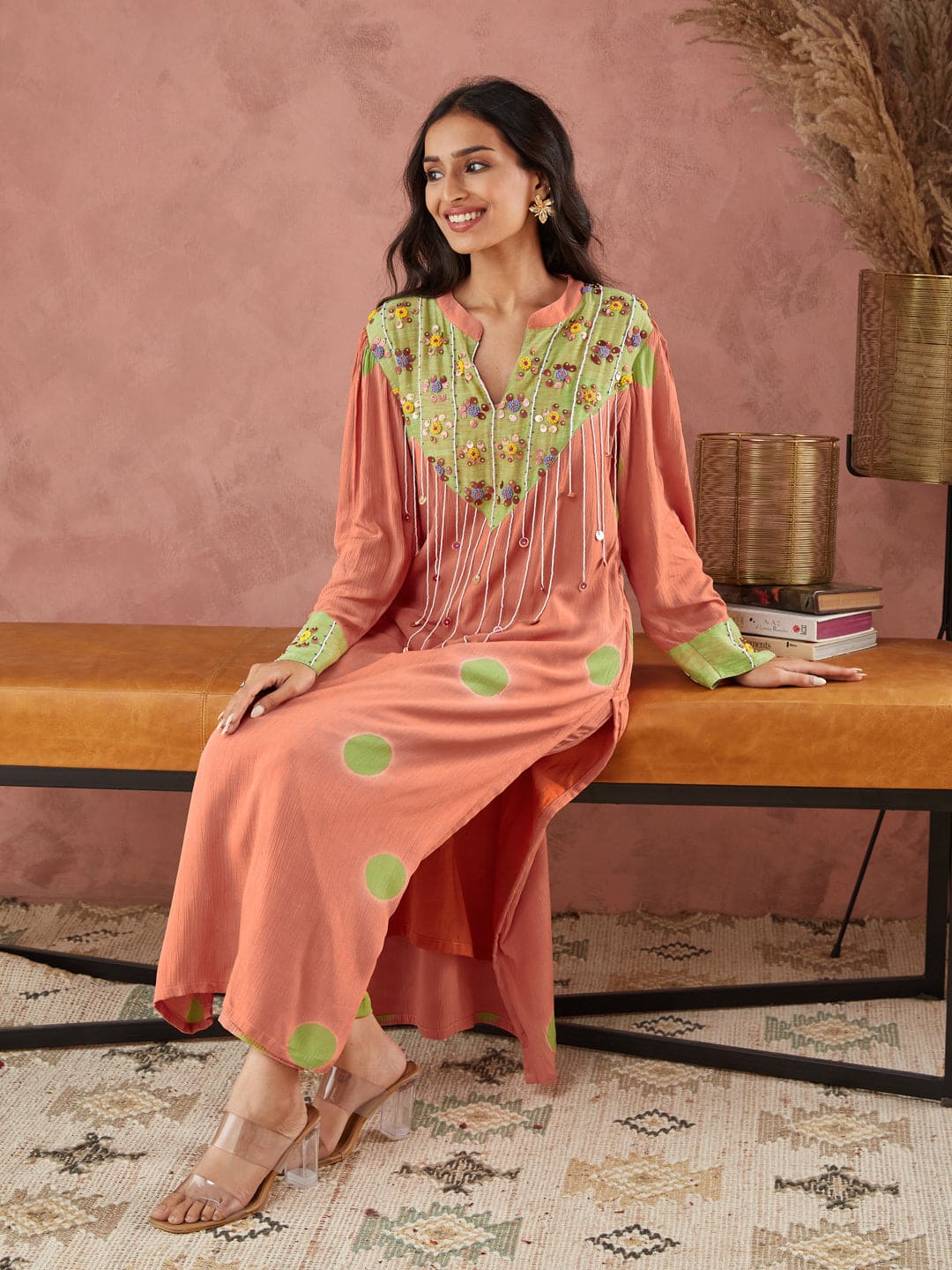 Clamp Dyed Kurta Set - Orange - Charkha TalesClamp Dyed Kurta Set - Orange