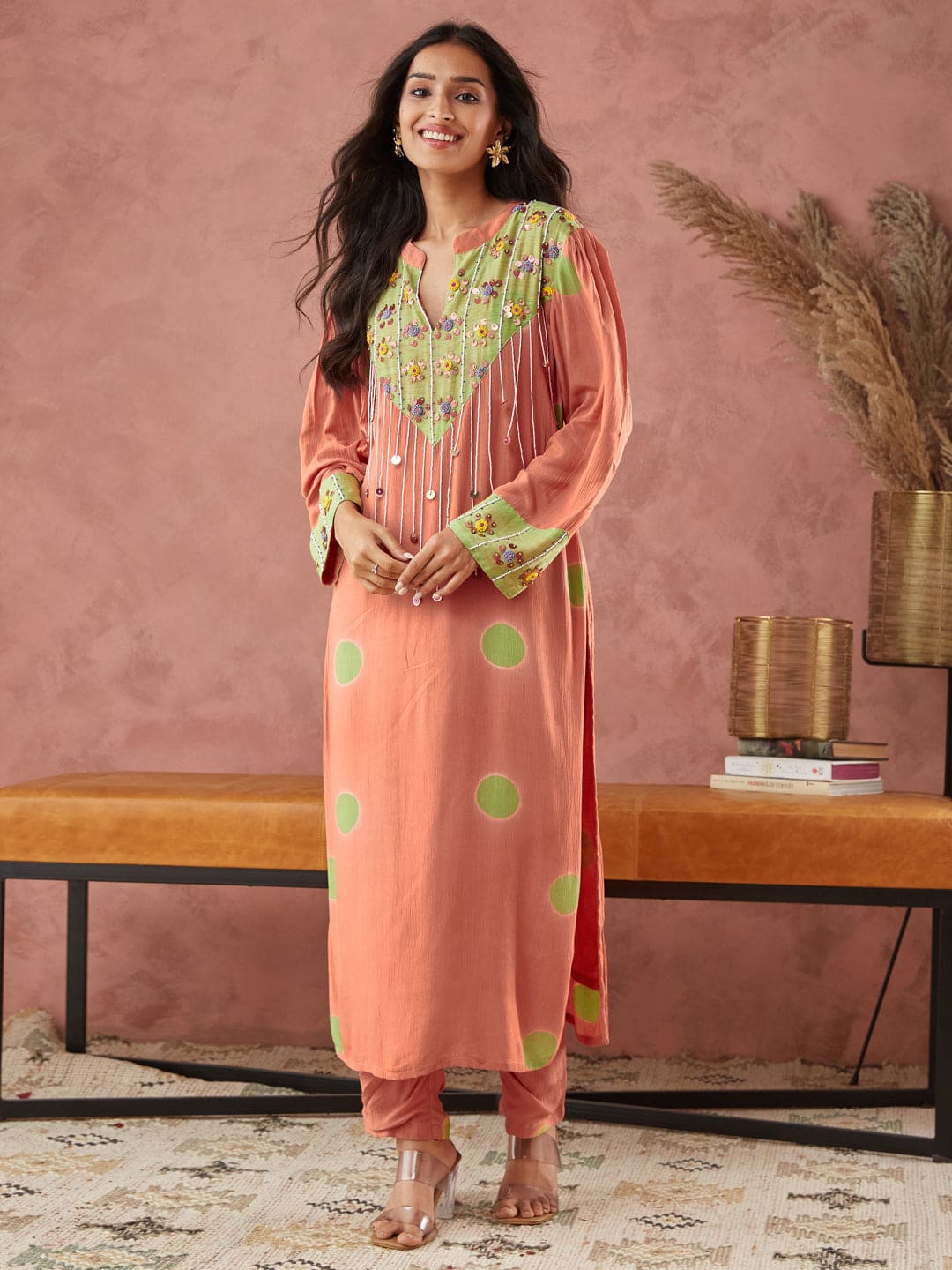 Clamp Dyed Kurta Set - Orange - Charkha TalesClamp Dyed Kurta Set - Orange