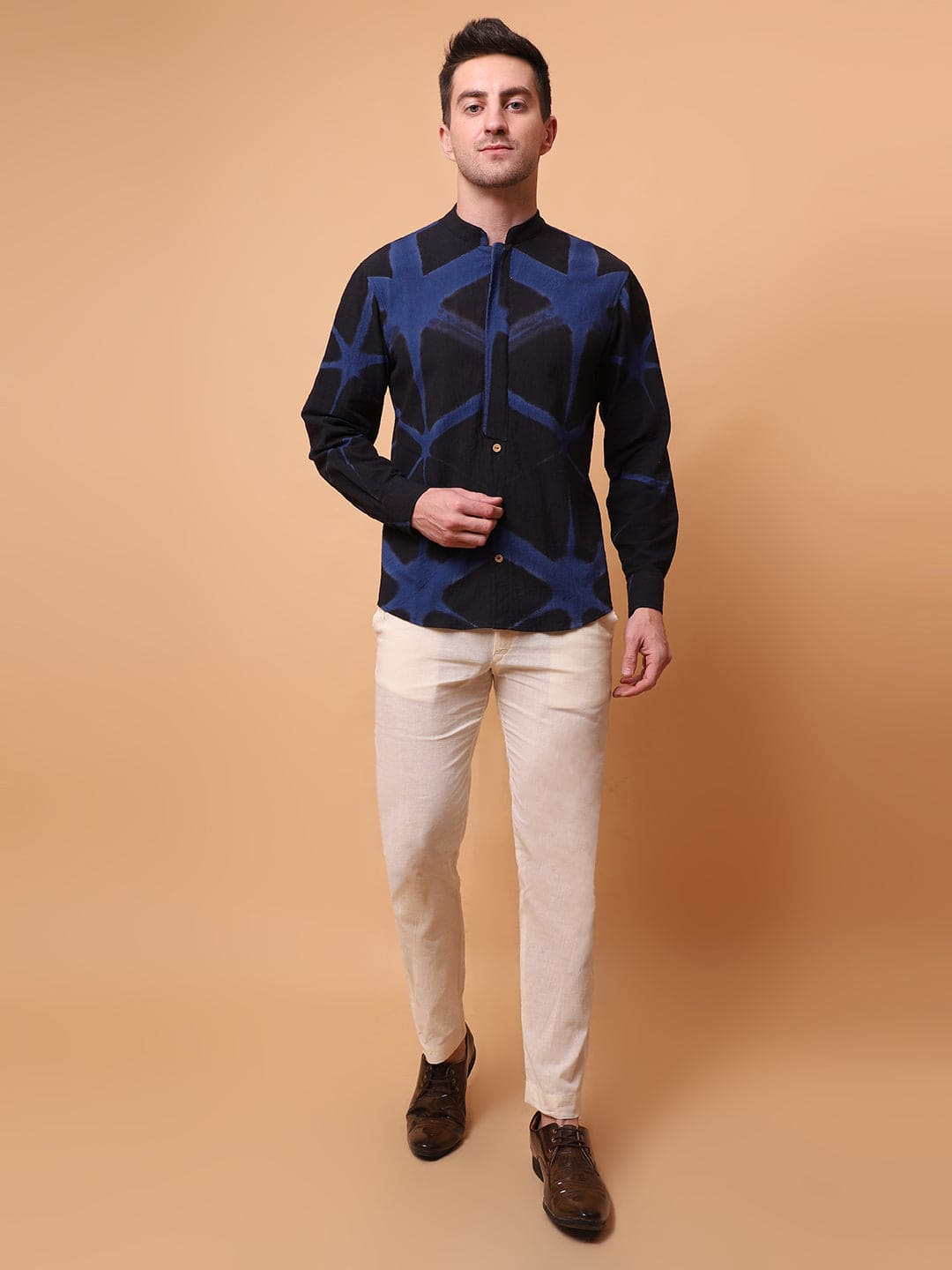 Clamp Dyed Men Shirt - Black - Charkha TalesClamp Dyed Men Shirt - Black