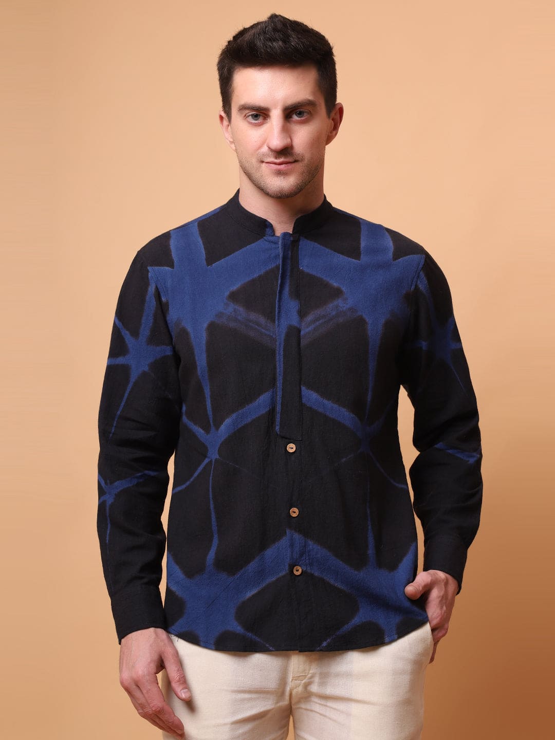 Clamp Dyed Men Shirt - Black - Charkha TalesClamp Dyed Men Shirt - Black