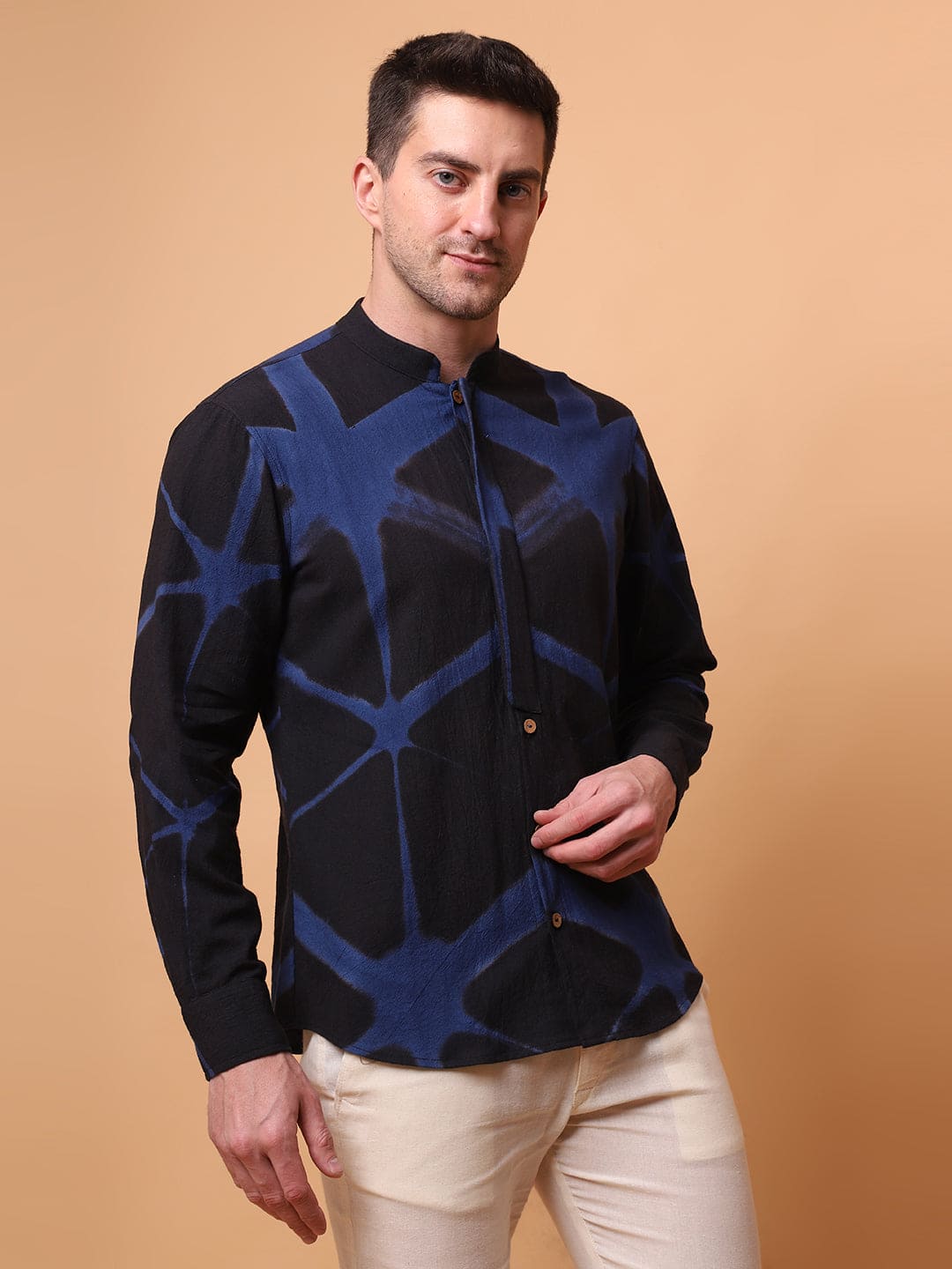 Clamp Dyed Men Shirt - Black - Charkha TalesClamp Dyed Men Shirt - Black