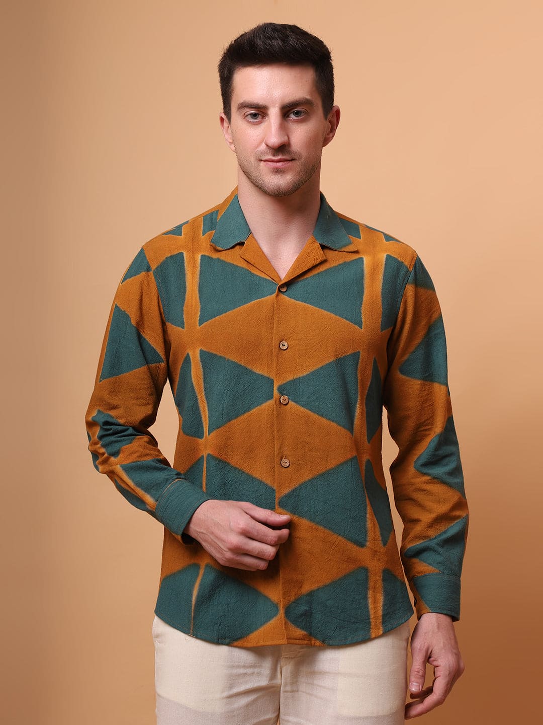 Clamp Dyed Men Shirt - Green - Charkha TalesClamp Dyed Men Shirt - Green