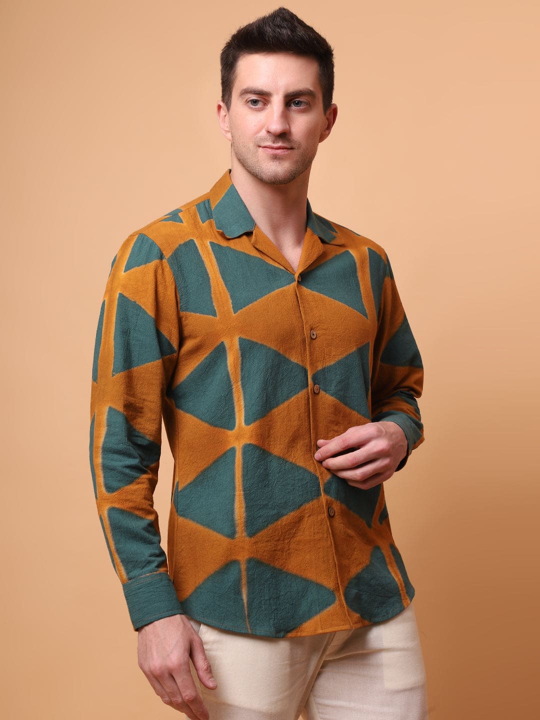 Clamp Dyed Men Shirt - Green - Charkha TalesClamp Dyed Men Shirt - Green