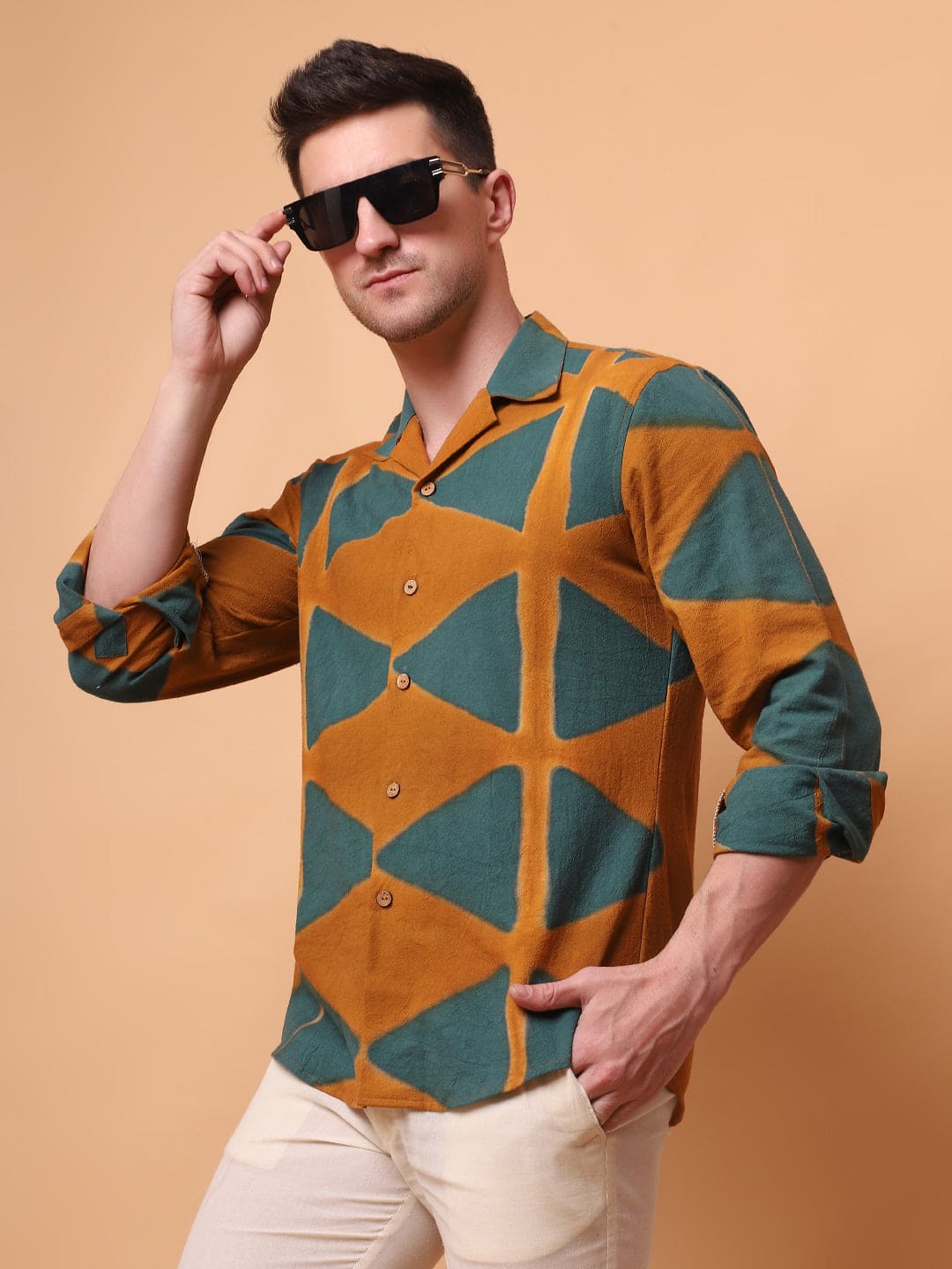 Clamp Dyed Men Shirt - Green - Charkha TalesClamp Dyed Men Shirt - Green