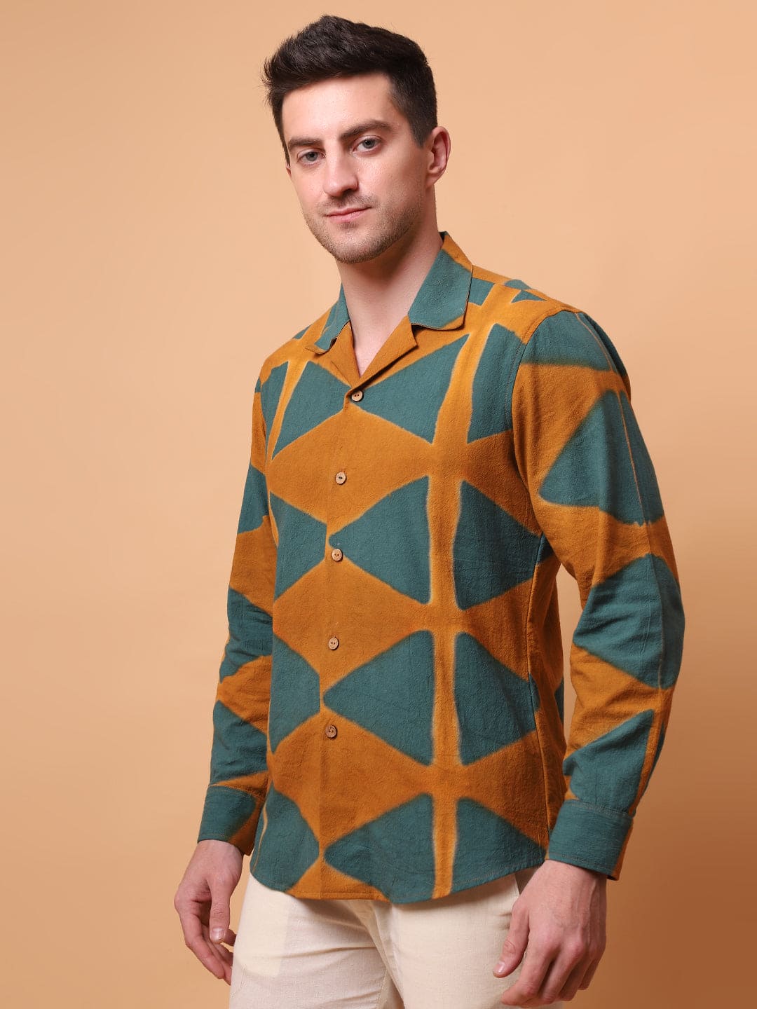 Clamp Dyed Men Shirt - Green - Charkha TalesClamp Dyed Men Shirt - Green