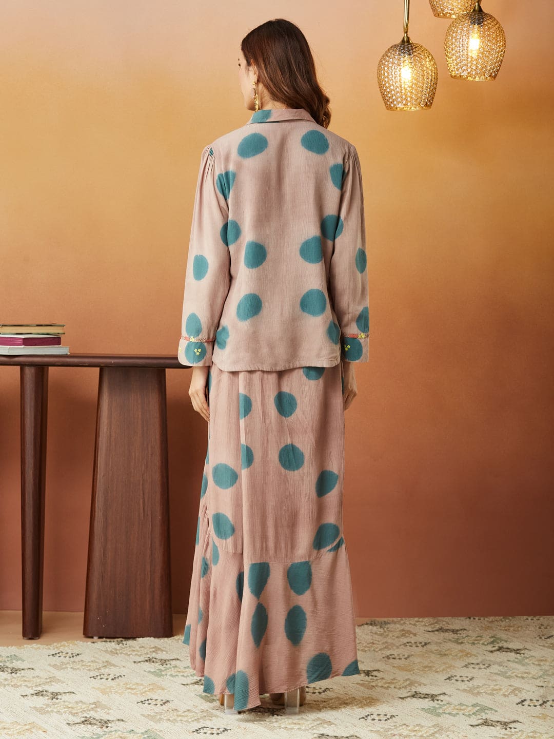 Clamp Dyed Top & Skirt - Chiku - Charkha TalesClamp Dyed Top & Skirt - Chiku