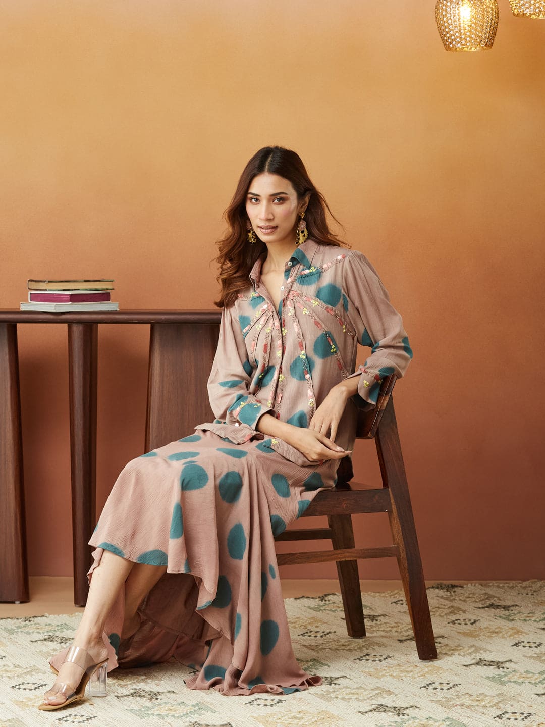 Clamp Dyed Top & Skirt - Chiku - Charkha TalesClamp Dyed Top & Skirt - Chiku