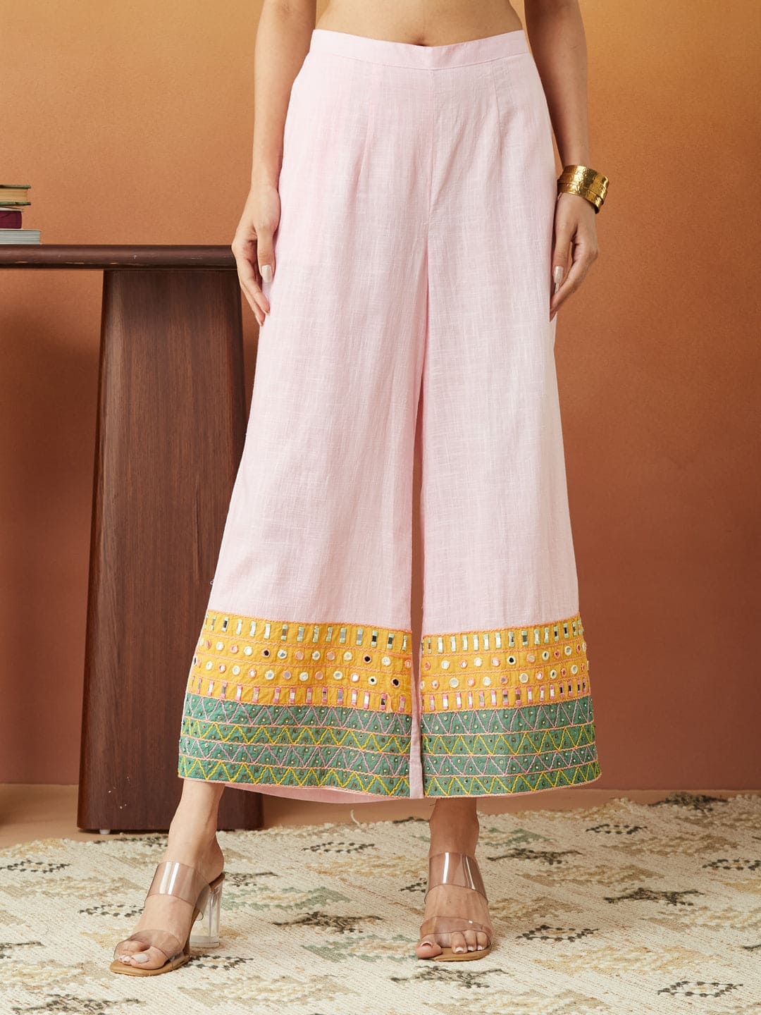 Co - Ord Set With Over Ley Shrug - Pink - Charkha TalesCo - Ord Set With Over Ley Shrug - Pink