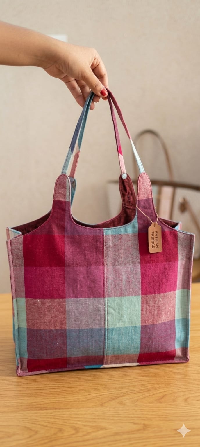 Cotton Embroidered Tote Bag - Multicolour - Charkha TalesCotton Embroidered Tote Bag - Multicolour