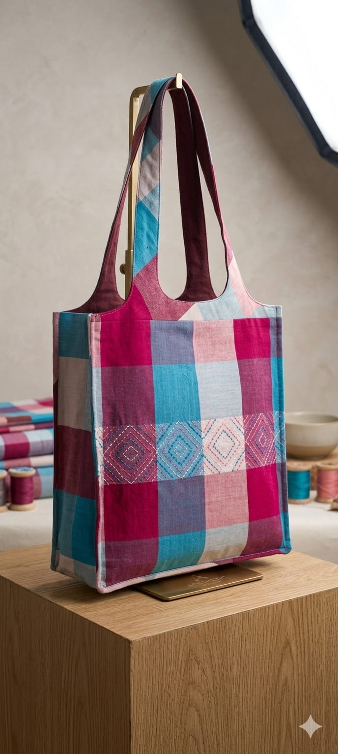 Cotton Embroidered Tote Bag - Multicolour - Charkha TalesCotton Embroidered Tote Bag - Multicolour