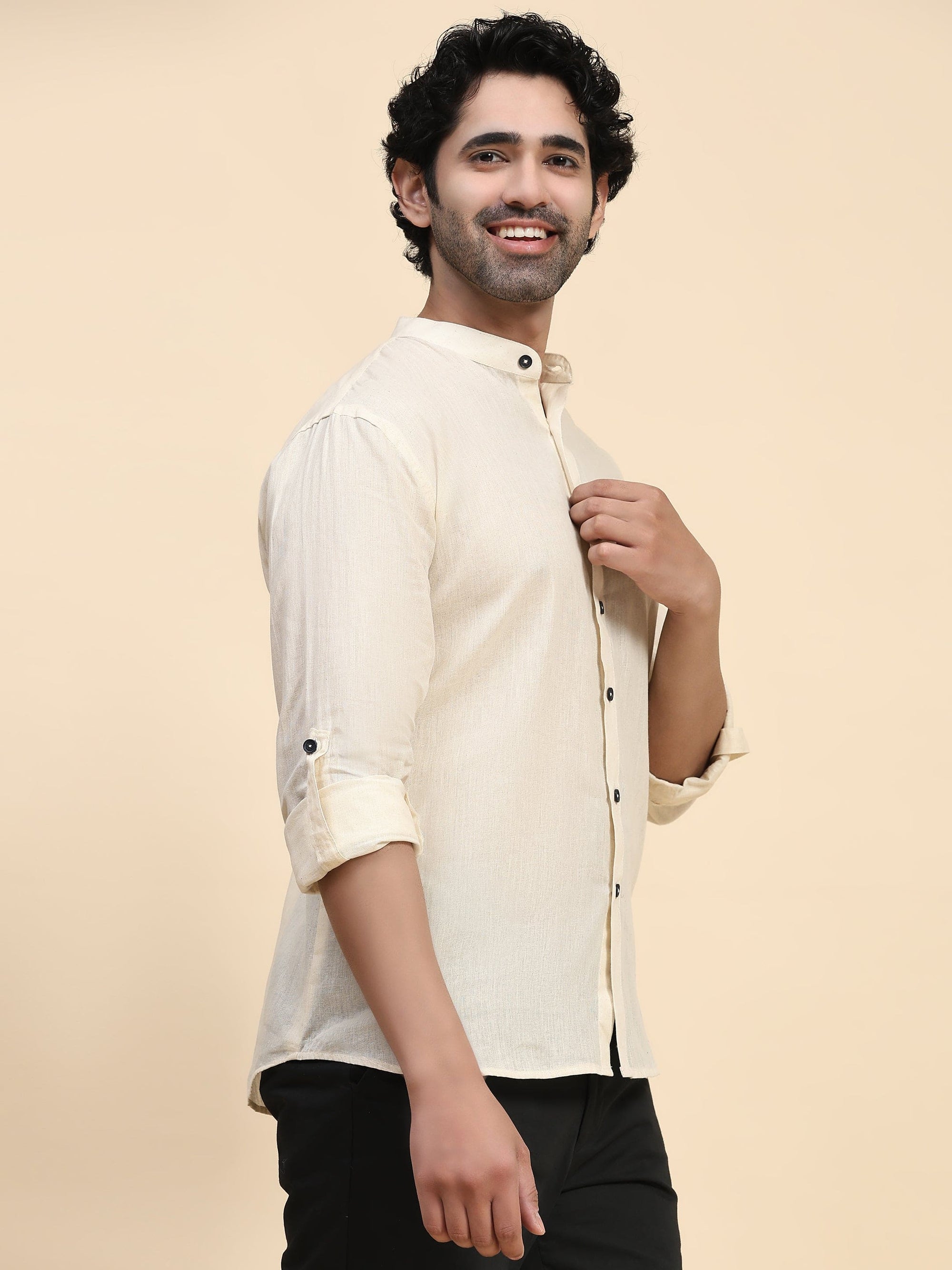 Cotton Men Shirt - Off - White - Charkha TalesCotton Men Shirt - Off - White