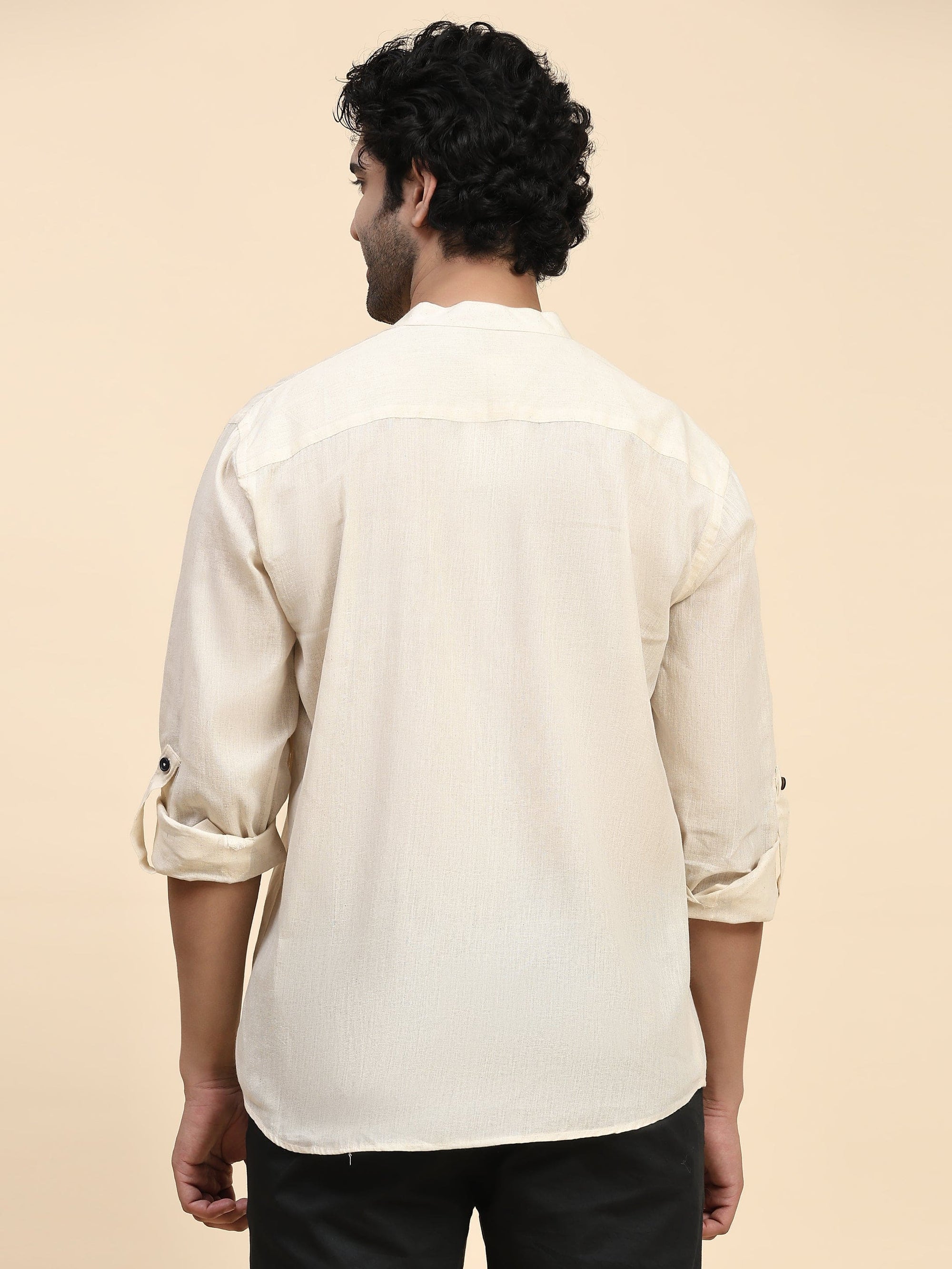 Cotton Men Shirt - Off - White - Charkha TalesCotton Men Shirt - Off - White