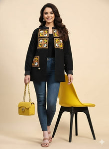 Cotton Woolen Mirror Jacket - Black