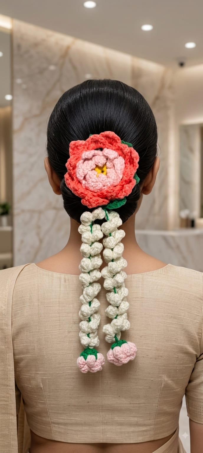 Crochet Handmade Gajra - Pink & Peach - Charkha TalesCrochet Handmade Gajra - Pink & Peach