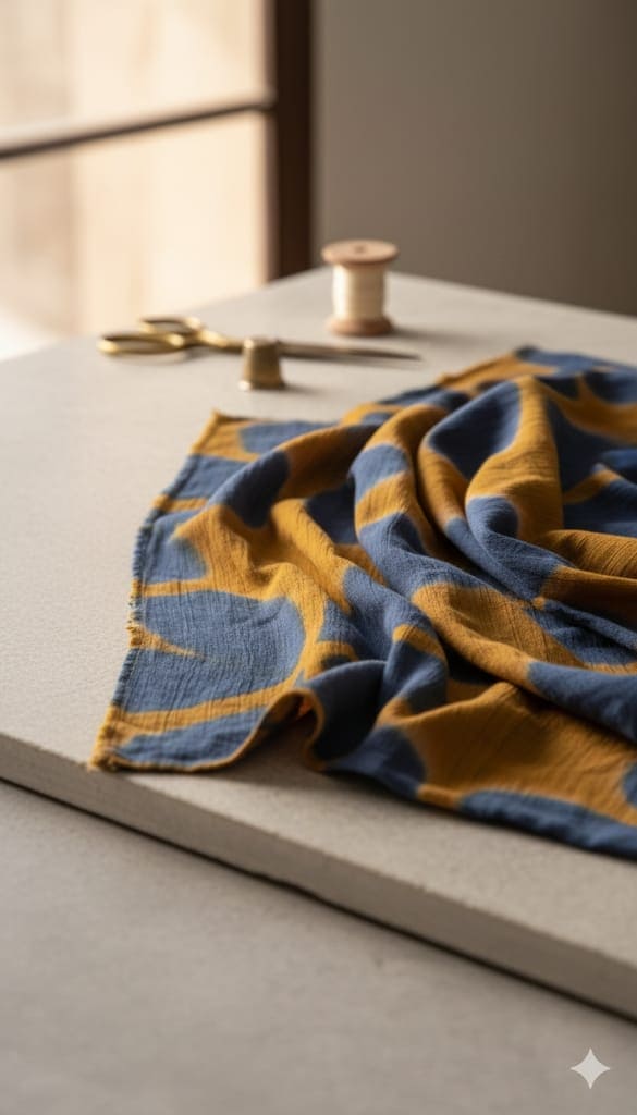 Crush Cotton Clamp Dyed Fabric - Blue - Charkha TalesCrush Cotton Clamp Dyed Fabric - Blue