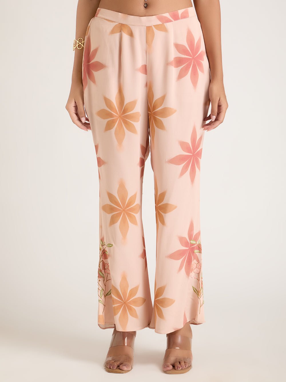 Digital Print Embroidered Co - Ord Set - Peach - Charkha TalesDigital Print Embroidered Co - Ord Set - Peach