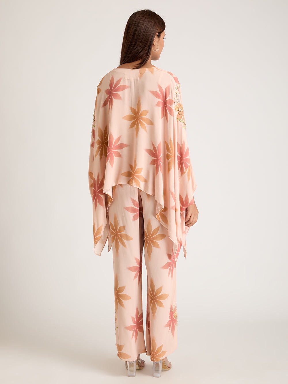 Digital Print Embroidered Co - Ord Set - Peach - Charkha TalesDigital Print Embroidered Co - Ord Set - Peach