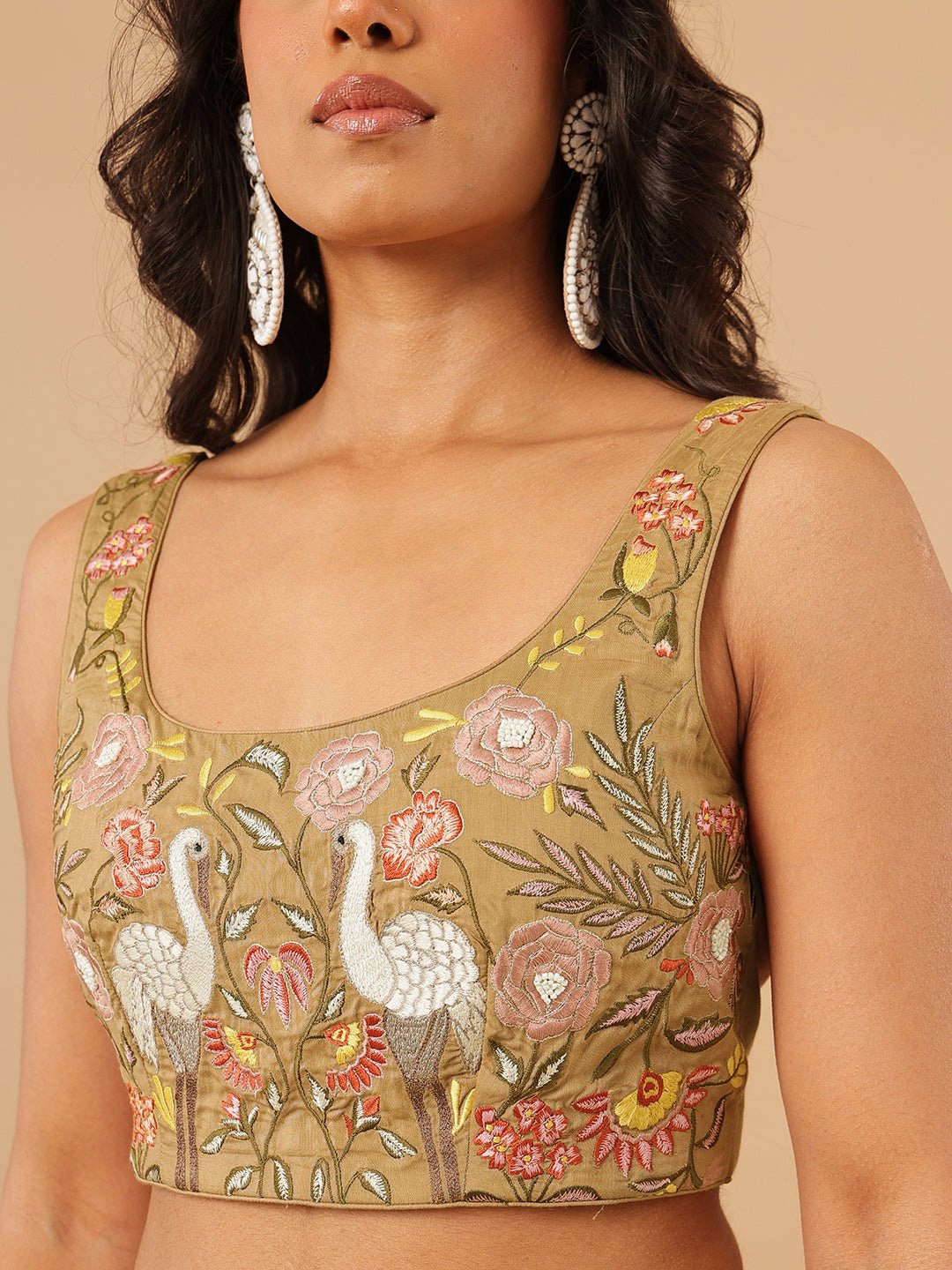 Digital Printed Blouse With Skirt - Peach - Charkha TalesDigital Printed Blouse With Skirt - Peach