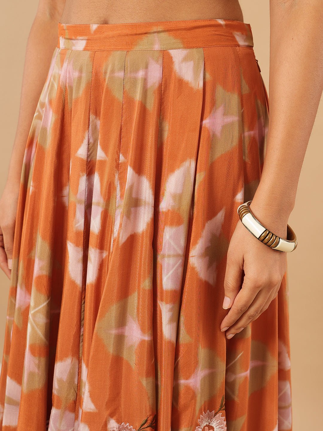 Digital Printed Blouse With Skirt - Peach - Charkha TalesDigital Printed Blouse With Skirt - Peach