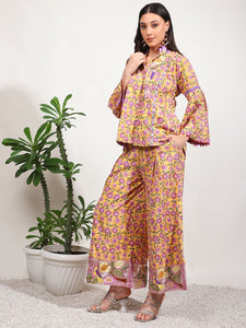 Embroidered Mirror Work Co-Ord Set - Yellow