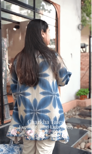 Embroidered Printed Women Co-Ord Set - Blue - Charkha TalesEmbroidered Printed Women Co-Ord Set - Blue