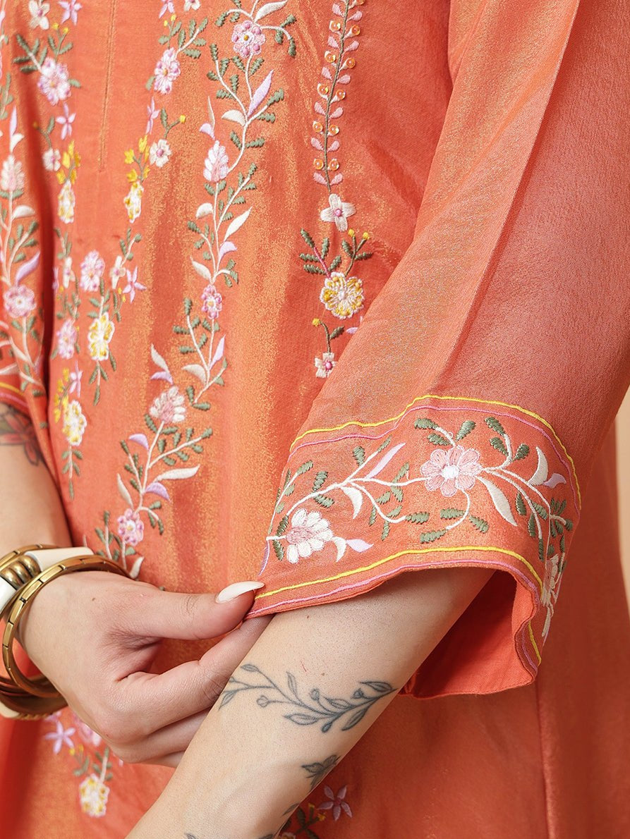 Embroidered Women Dress - Peach - Charkha TalesEmbroidered Women Dress - Peach