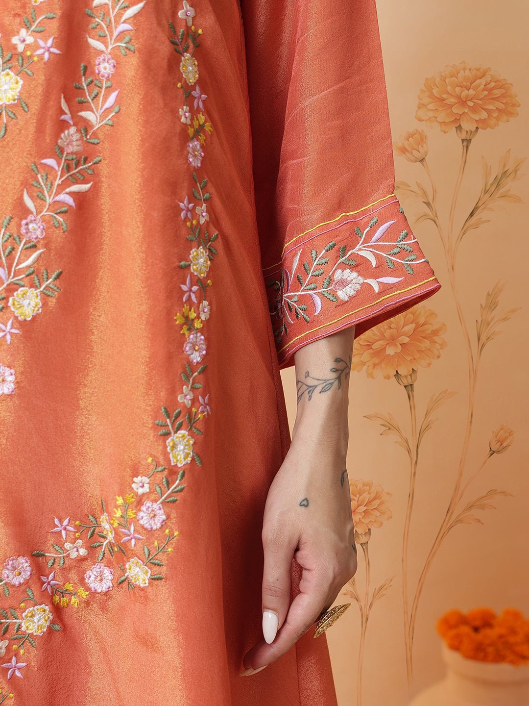 Embroidered Women Dress - Peach - Charkha TalesEmbroidered Women Dress - Peach