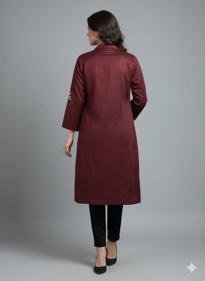 Embroidered Women Jacket - Brown - Charkha Tales Embroidered Women Jacket - Brown